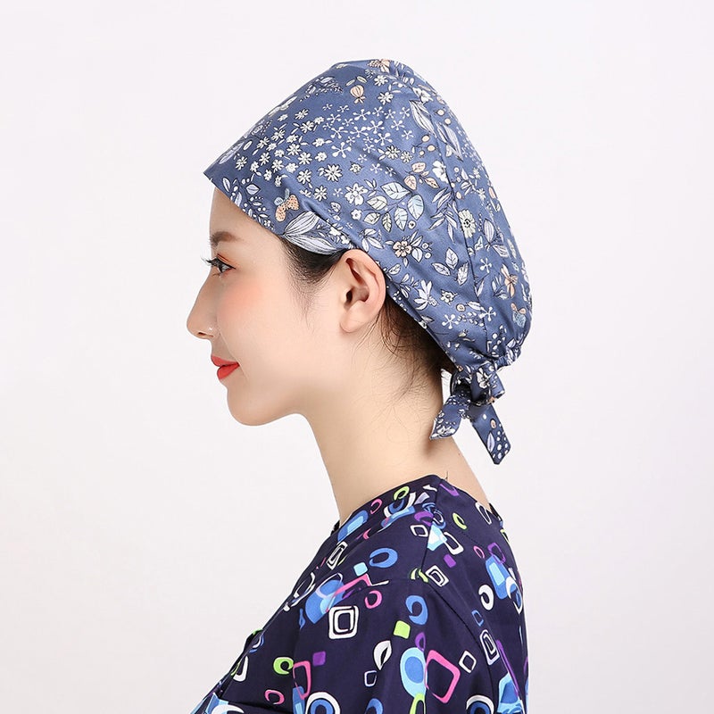 2PCS Adjustable Printed Operating All Cotton Patterns Tip Binding Working Breathable Multi-purpose for Beautician Pharmacist Wearing (Dragonfly+Babysbreath Style Assorted Color) - Image 5
