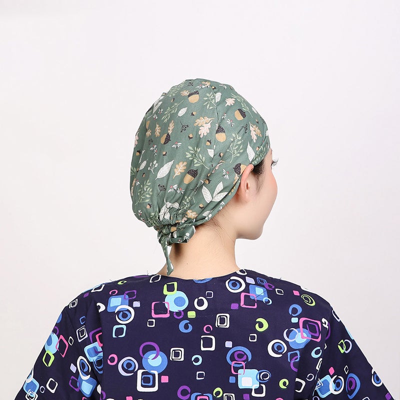2PCS Adjustable Printed Operating All Cotton Patterns Tip Binding Working Breathable Multi-purpose for Beautician Pharmacist Wearing (Dragonfly+Babysbreath Style Assorted Color) - Image 2