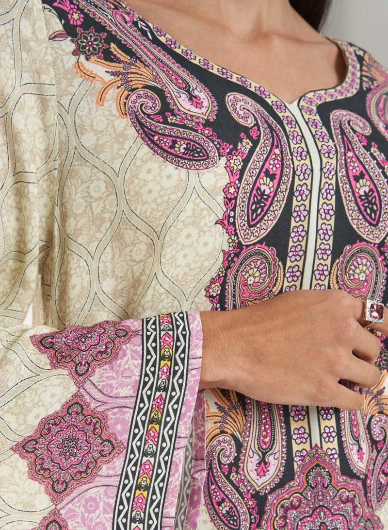 KASHKHA Placement Digital Printed Jalabiya