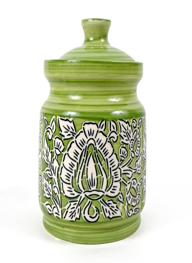 SG Shadowgreen ShadowGreen | Ceramic Storage Jar | Multipurpose Jar | 1000ML (1Kg) | Premium Barni | (Green Mughal Design) - Image 1