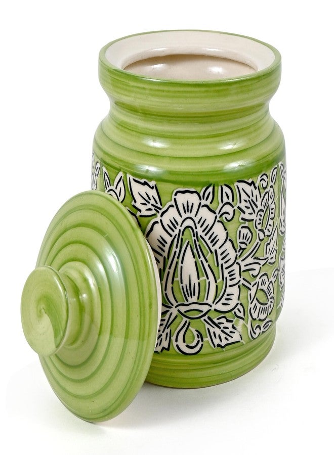 SG Shadowgreen ShadowGreen | Ceramic Storage Jar | Multipurpose Jar | 1000ML (1Kg) | Premium Barni | (Green Mughal Design) - Image 2