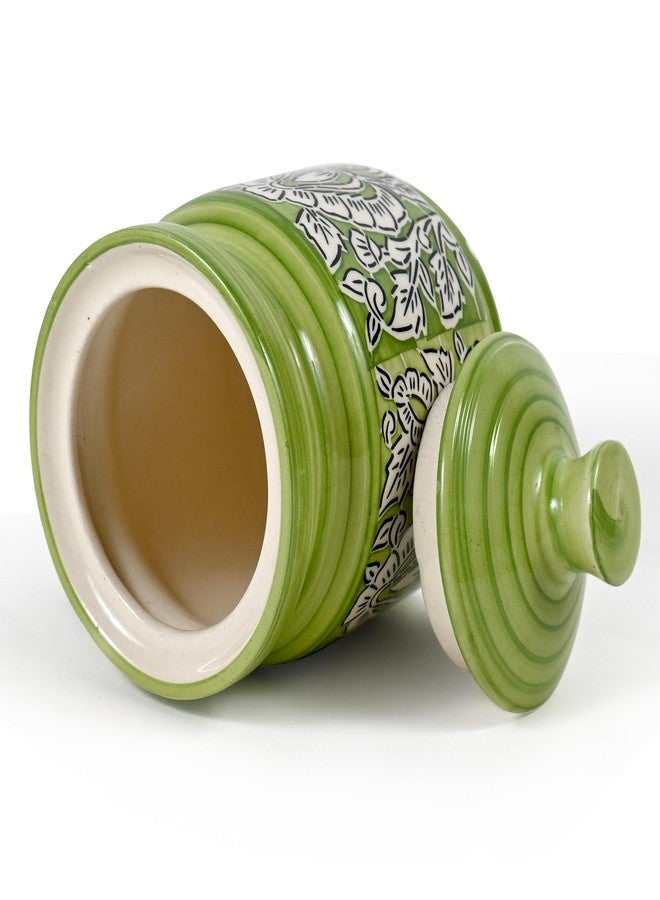 SG Shadowgreen ShadowGreen | Ceramic Storage Jar | Multipurpose Jar | 1000ML (1Kg) | Premium Barni | (Green Mughal Design) - Image 3