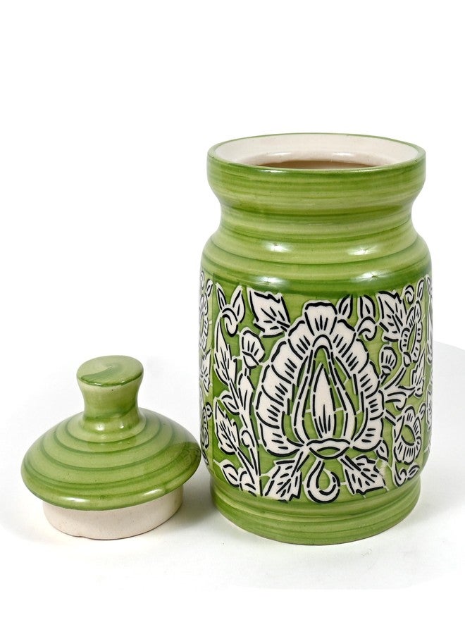SG Shadowgreen ShadowGreen | Ceramic Storage Jar | Multipurpose Jar | 1000ML (1Kg) | Premium Barni | (Green Mughal Design) - Image 4