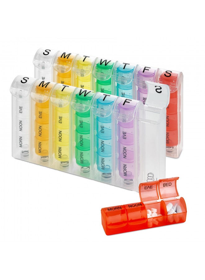 MEDca Weekly Pill Organizer - (Pack of 2) Pill Planners for Pills & Vitamins Each Day Week, Four Times-a-Day Medication Reminder, Easy to Read AM/PM Compartments Monday to Sunday for Travel & Purse  - Image 1