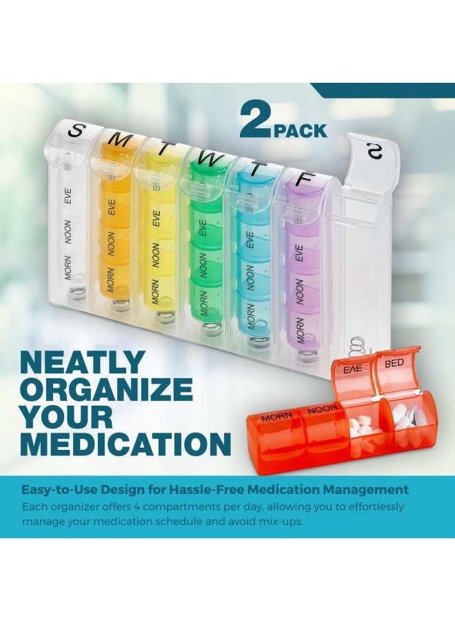 MEDca Weekly Pill Organizer - (Pack of 2) Pill Planners for Pills & Vitamins Each Day Week, Four Times-a-Day Medication Reminder, Easy to Read AM/PM Compartments Monday to Sunday for Travel & Purse  - Image 2