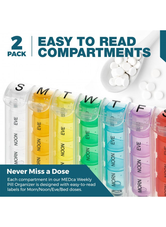 MEDca Weekly Pill Organizer - (Pack of 2) Pill Planners for Pills & Vitamins Each Day Week, Four Times-a-Day Medication Reminder, Easy to Read AM/PM Compartments Monday to Sunday for Travel & Purse  - Image 4