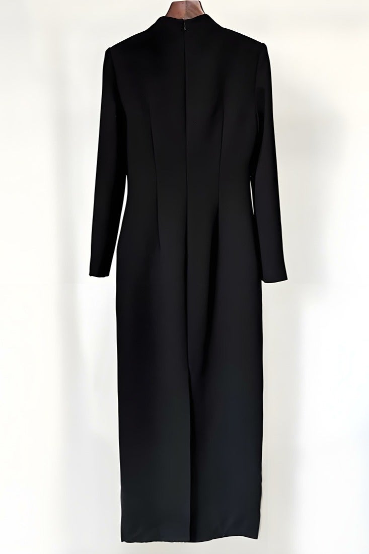 إسكدنيا النساء الأكمام الطويلة الراينست حبات ديكور ماكسي فستان فستان أسود - Image 3