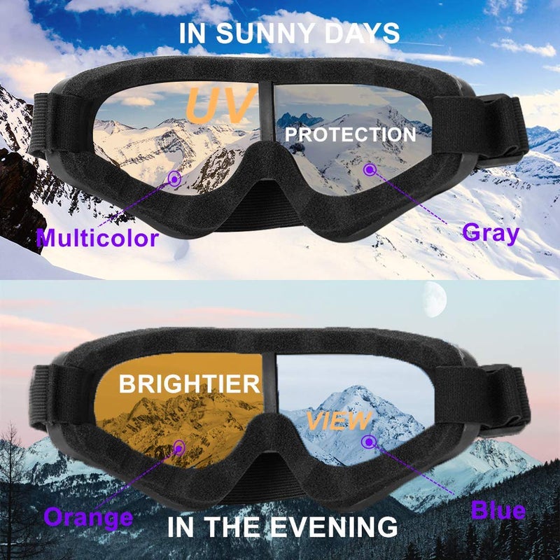 LJDJ Ski Goggles, Pack of 4 - Snowboard Adjustable UV 400 Protective Motorcycle Goggles Outdoor Sports Tactical Glasses Dust-Proof Combat Military Sunglasses for Kids, Boys, Girls, Youth, Men, Women - Image 3