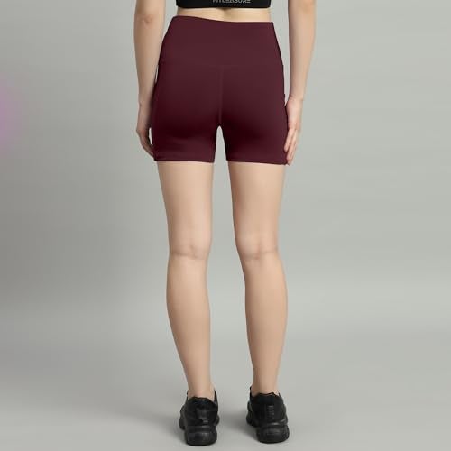 Mehrang High Waist Workout Shorts for Women, Midnight Sky, Bike Shorts with Elastic Waistband and Pockets, (M, Wine) - Image 2