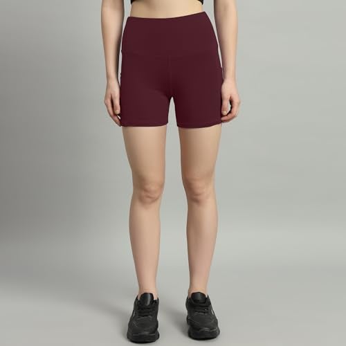 Mehrang High Waist Workout Shorts for Women, Midnight Sky, Bike Shorts with Elastic Waistband and Pockets, (M, Wine) - Image 5