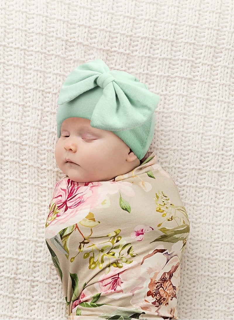 Newborn Bowtie Pullover Hat Green  - Image 1