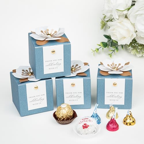FEIYI 20 PCS Candy Boxes, 3 In 1 Dusty Blue Favor Boxes with Floral Decor, White Thank You Tags Gift wrapping for Wedding Birthday Baby Shower Decorations Party -2.55x2.55x2.55'' - Image 5