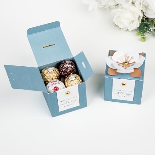 FEIYI 20 PCS Candy Boxes, 3 In 1 Dusty Blue Favor Boxes with Floral Decor, White Thank You Tags Gift wrapping for Wedding Birthday Baby Shower Decorations Party -2.55x2.55x2.55'' - Image 3