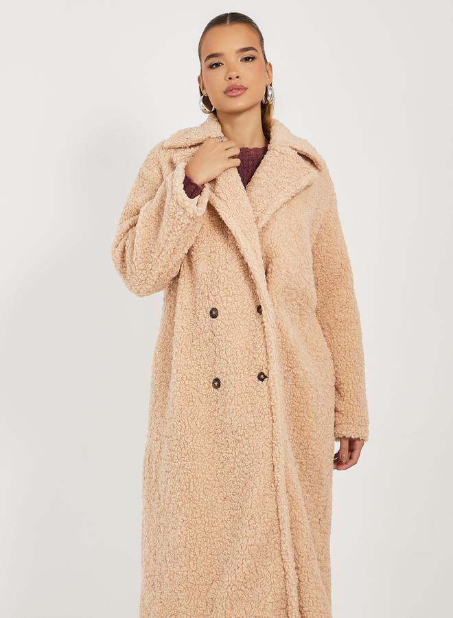 Styli Oversized Midi Length Double Breasted Faux Fur Coat - Image 4