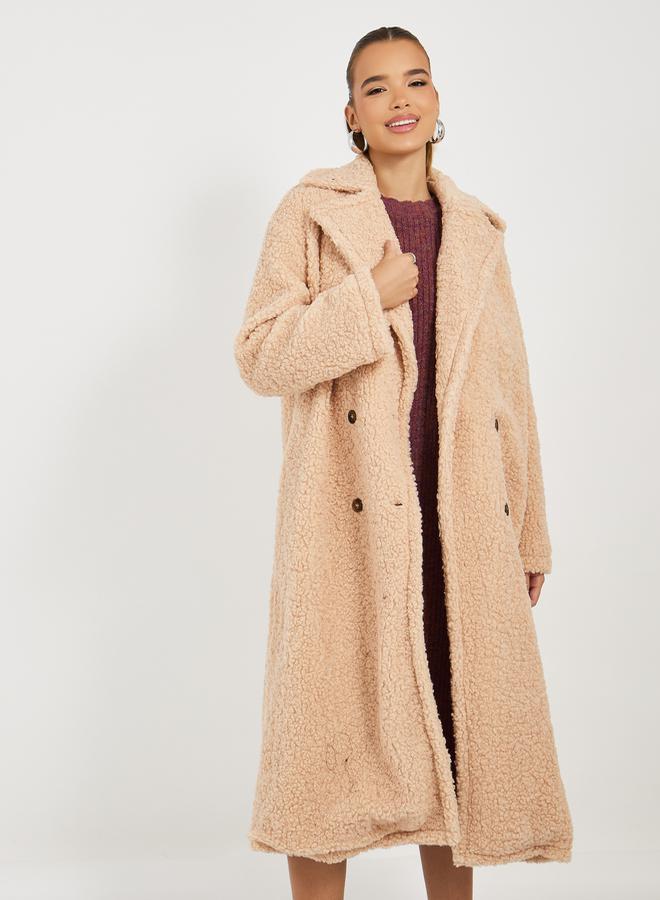 Styli Oversized Midi Length Double Breasted Faux Fur Coat - Image 2