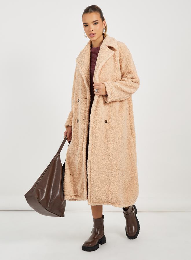 Styli Oversized Midi Length Double Breasted Faux Fur Coat - Image 1