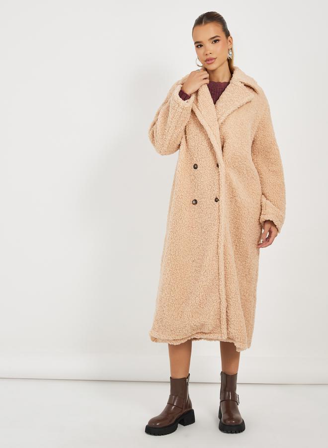 Styli Oversized Midi Length Double Breasted Faux Fur Coat - Image 3