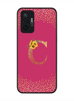 Rugged Black Edge Case for Redmi Note 10 Pro 4G, Slim fit Thin Cover -  Custom Monogram Initial Letter Mandala Floral Pattern Alphabet- C(Dark Pink Rose)