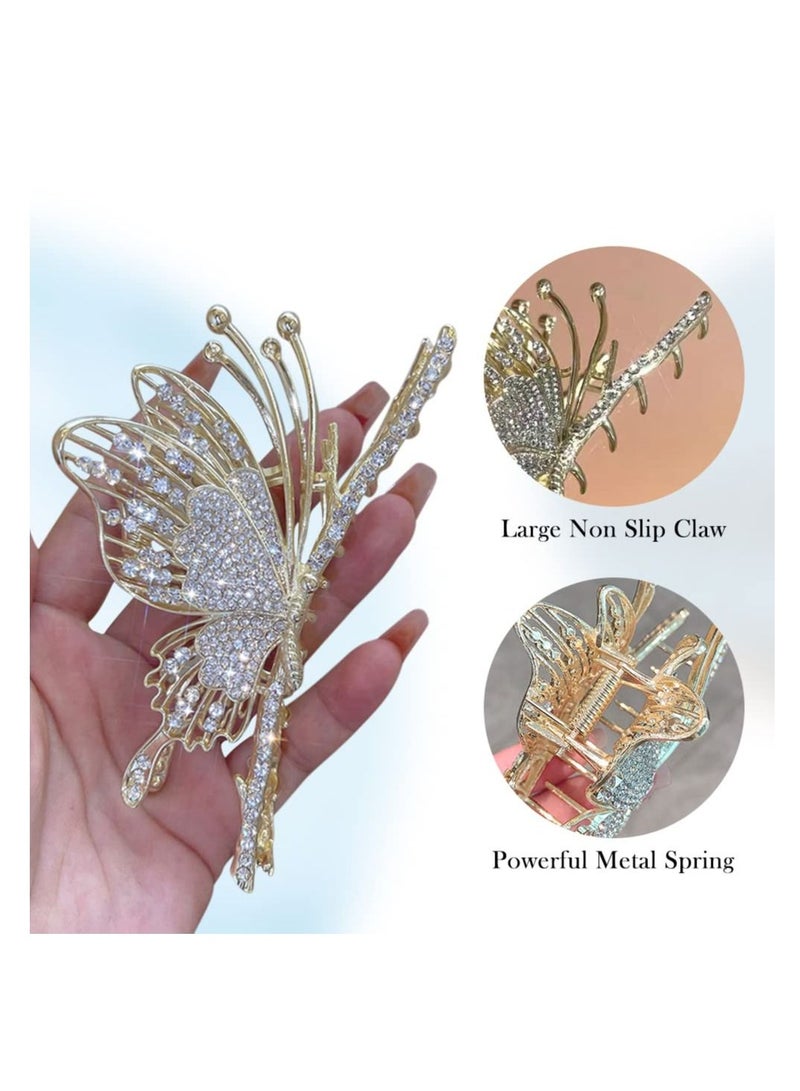 SYOSI Butterfly Hair Claw Crystal Clips for Women Rhinestone Hair Clamps Metal Butterfly Hair Clips Hair Catch Clip for Women Thinner Thick Hair Styling Fashion Hair Supplies Hair Accessories 2PCS - Image 3