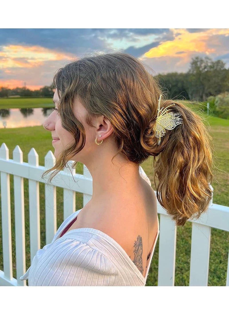 SYOSI Butterfly Hair Claw Crystal Clips for Women Rhinestone Hair Clamps Metal Butterfly Hair Clips Hair Catch Clip for Women Thinner Thick Hair Styling Fashion Hair Supplies Hair Accessories 2PCS - Image 4