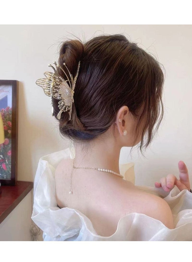 SYOSI Butterfly Hair Claw Crystal Clips for Women Rhinestone Hair Clamps Metal Butterfly Hair Clips Hair Catch Clip for Women Thinner Thick Hair Styling Fashion Hair Supplies Hair Accessories 2PCS - Image 5