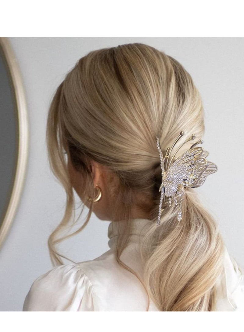 SYOSI Butterfly Hair Claw Crystal Clips for Women Rhinestone Hair Clamps Metal Butterfly Hair Clips Hair Catch Clip for Women Thinner Thick Hair Styling Fashion Hair Supplies Hair Accessories 2PCS - Image 2