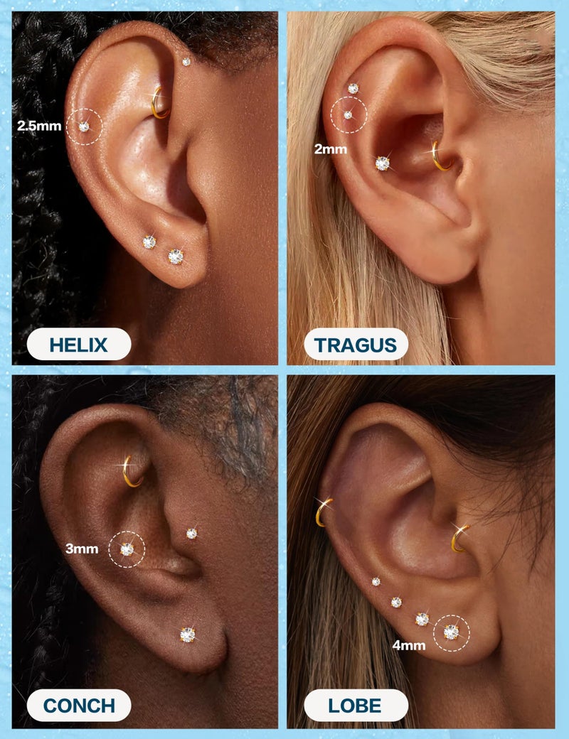 ORAZIO Flat Back Earrings for Women Men - Hypoallergenic Surgical Steel Cartilage Studs Hoops Earrings - Internal Thread CZ Nose Rings For Helix Conch Tragus Lip 18G Gold Tone Piercings Jewelry - Image 5