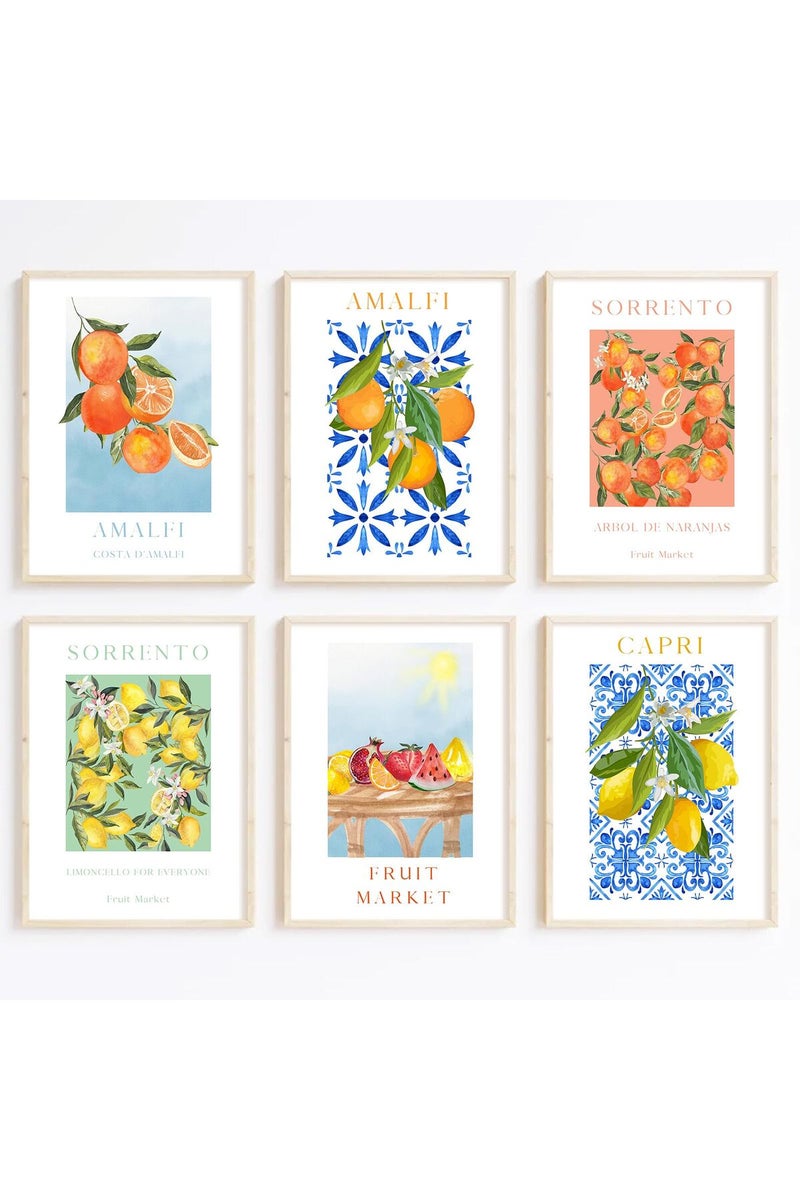 Baccone Fruit Wall Art Kitchen Artwork Wall Decor Fruit Prints Colorful Lemon Canvas Wall Art Vintage Pictures Fruit Market Poster Lemon Orange Prints Set of 6 for Room Bedroom 12x16 Inch Unframed - Image 1