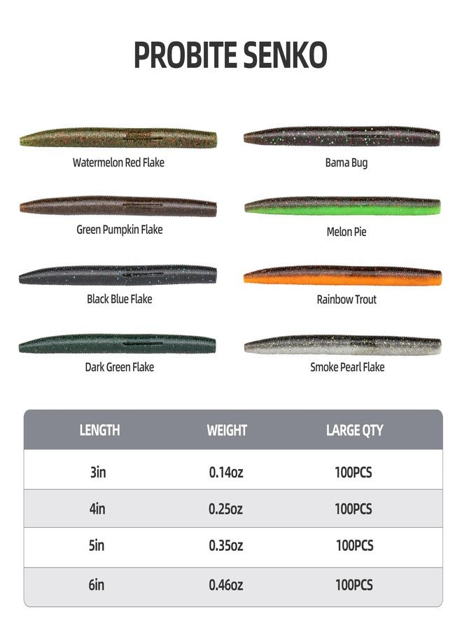 PROBITE Senko Soft Plastic Worm 100PCS, Soft Fishing Lures for Bass, Fishing Stick Bait Lures - Image 4