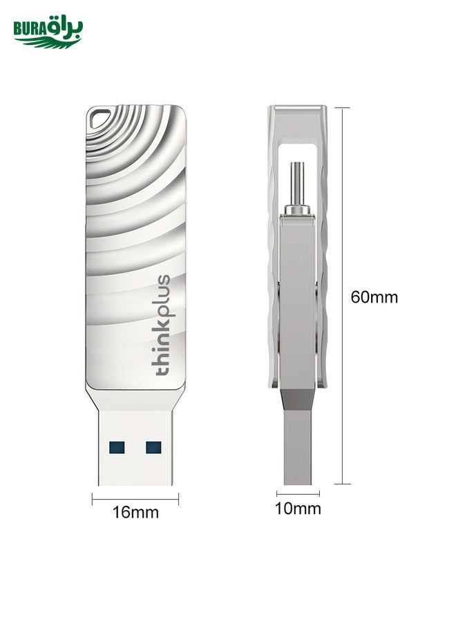 BURAQ Lenovo Thinkplus MU232 USB 3.2 + USB-C / Type-C Dual Head Flash Drive, Memory:256GB  - Image 3