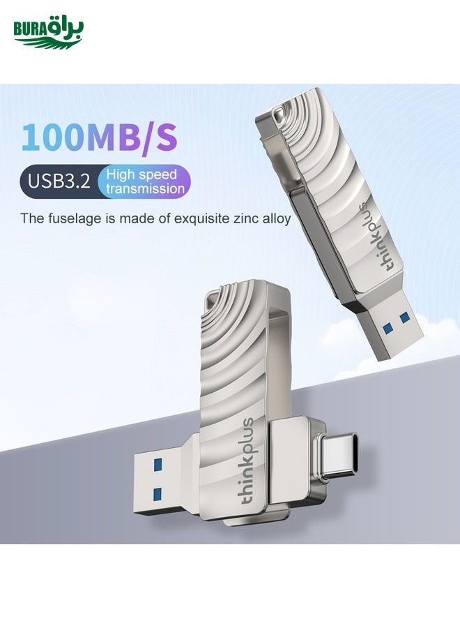 BURAQ Lenovo Thinkplus MU232 USB 3.2 + USB-C / Type-C Dual Head Flash Drive, Memory:256GB  - Image 4