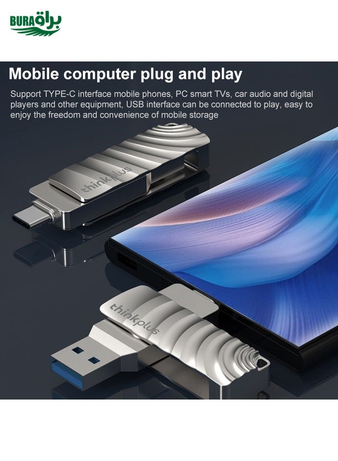 BURAQ Lenovo Thinkplus MU232 USB 3.2 + USB-C / Type-C Dual Head Flash Drive, Memory:256GB  - Image 5