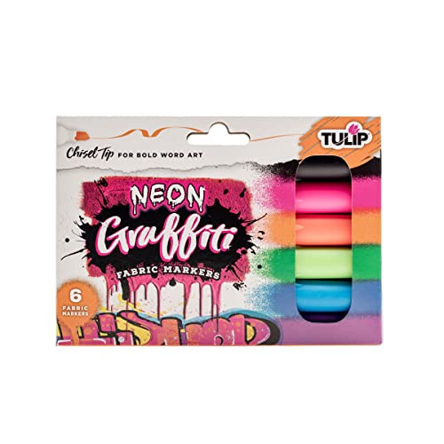 Tulip Graffiti Fabric Markers Chisel Tip 6pk, Neon, Premium Quality Ink, Permanent, Child Safe, for Fabric Painting, Drawing, Coloring, Writing on Clothes - Image 1