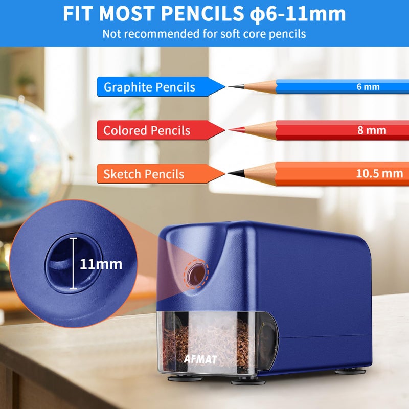 AFMAT Heavy Duty Electric Pencil Sharpener for 6-11mm Colored Pencils, Classroom Pencil Sharpeners for Large Pencils, Auto Stop Pencil Sharpener Plug in, Fast Sharpen in 3s, Sharp Point, PSX3 - Image 2