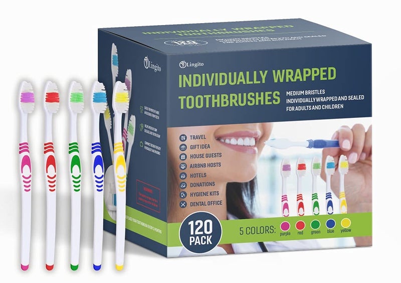 Bulk Travel Toothbrushes Individually Wrapped Portable Toothbrush Manual Disposable Travel Toothbrush Set for Adults Medium Soft Large Head Multi Color Travel Toothbrush Kit 120 Pack Medium