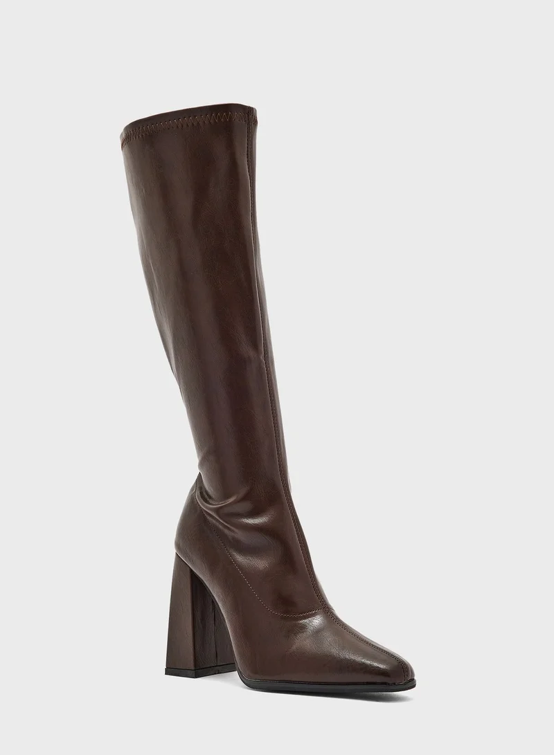 ايلا Square Pointed Toe Block Heel Knee High Boot