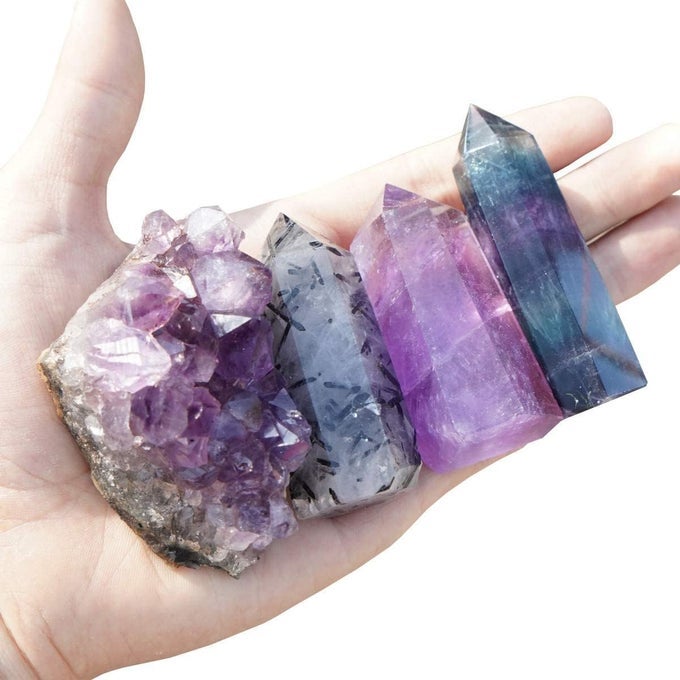 HEALING CRYSTAL WANDS,MINI SIZE NATURAL CRYSTAL QUARTZ STANDING POINT|1-2.5'' AMETHYST CRYSTAL,RAINBOW FLUORITE CRYSTAL &NATURAL BLACK TOURMALINE IN QUARTZ CRYSTAL TOWER&DEEP AMETHYST CLUSTER