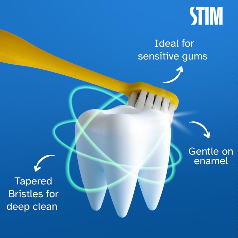 STIM فرشاة أسنان بلس | أكثر من 4,500 شعيرات فائقة النعومة | أطراف مدببة للأسنان الحساسة | لطيفة على اللثة والمينا | للبالغين | ألوان مختلطة | فرشاة أسنان + فرشاة بين الأسنان (عبوة من 2) - Image 5