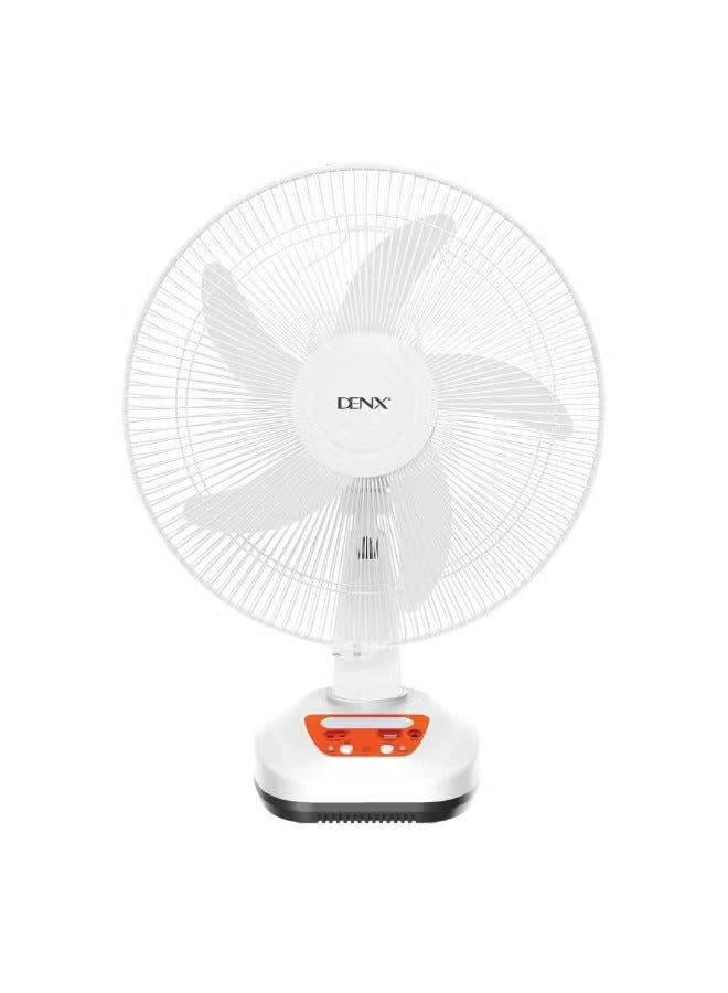 Denx DX2614 Rechargeable Solar Fan with 9V Solar Panel – Portable 3-Blade Cooling Fan with Dual Speed, 8 Hours Working Time & 2 LED Lights for Home, Camping & Emergency Use - Image 1