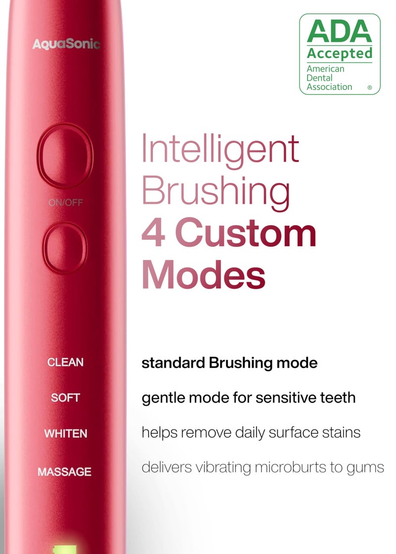Aquasonic Vibe Series Ultra-Whitening Toothbrush – ADA Accepted Electric Toothbrush - 8 Brush Heads & Travel Case – 40,000 VPM Motor & Wireless Charging - 4 Modes w Smart Timer – Ruby - Image 4