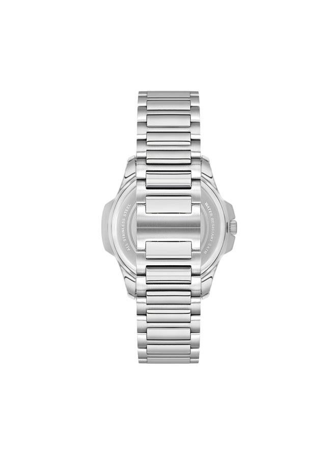 يو اس بولو اسن ساعة يد رجالية فضية بسوار ستانلس ستيل وميناء أزرق بعقارب ٤٢ مم - Image 3