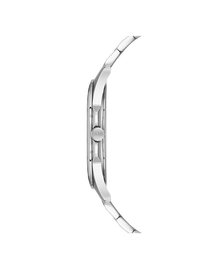 يو اس بولو اسن ساعة يد رجالية فضية بسوار ستانلس ستيل وميناء أزرق بعقارب ٤٢ مم - Image 2