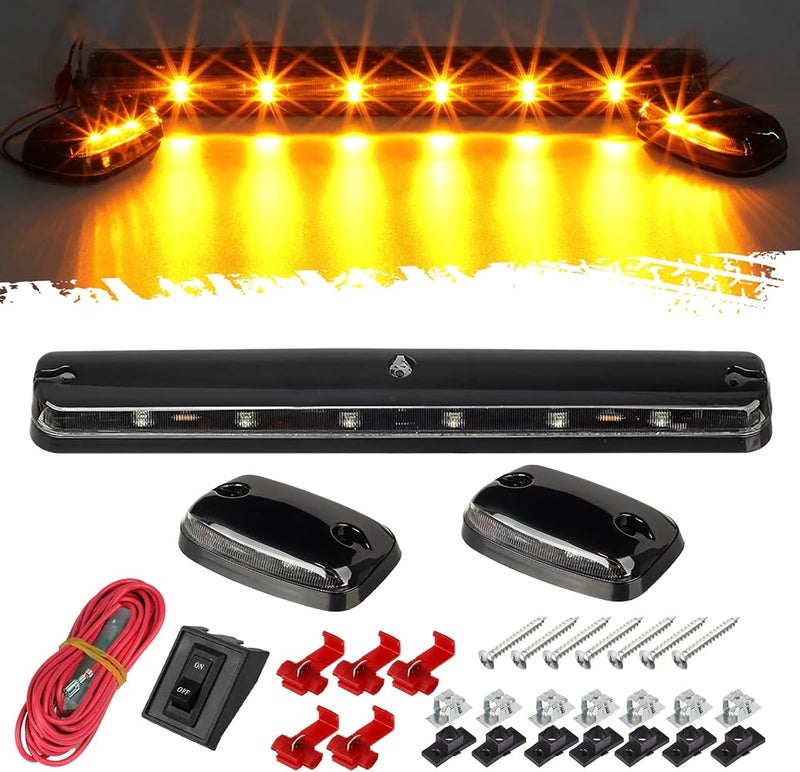 Partsam 3PCS Clear Lens Cab Roof Marker Lights 12LED Amber Top Assembly Light Compatible with Silverado/Sierra 1500 2500 3500 2500HD 3500HD 2007 2008 2009 2010 2011 2012 2013 2014 - Image 1