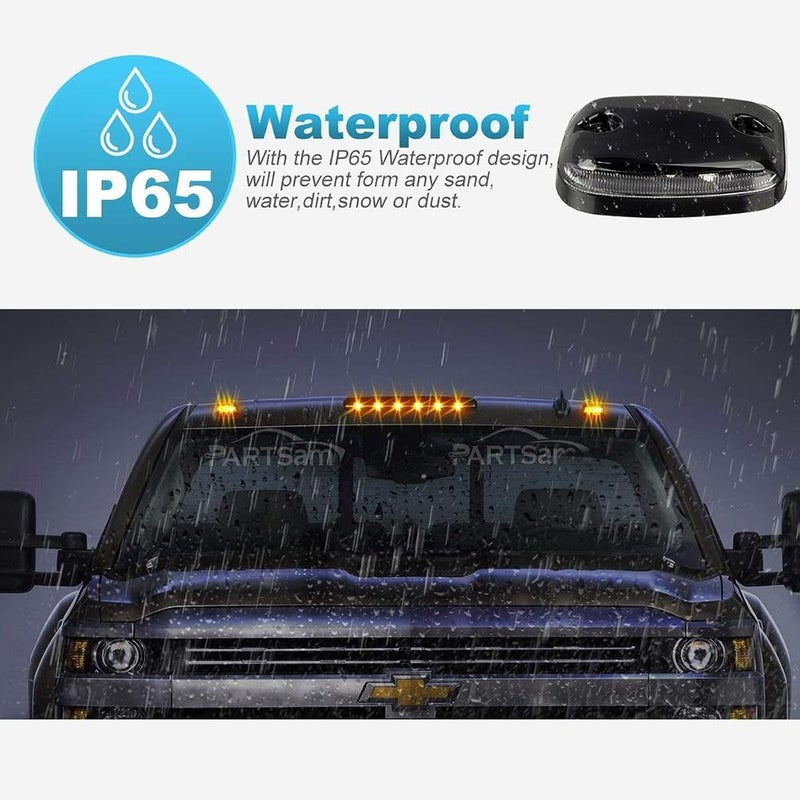 Partsam 3PCS Clear Lens Cab Roof Marker Lights 12LED Amber Top Assembly Light Compatible with Silverado/Sierra 1500 2500 3500 2500HD 3500HD 2007 2008 2009 2010 2011 2012 2013 2014 - Image 3
