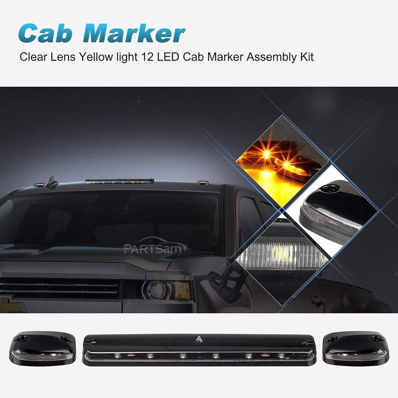 Partsam 3PCS Clear Lens Cab Roof Marker Lights 12LED Amber Top Assembly Light Compatible with Silverado/Sierra 1500 2500 3500 2500HD 3500HD 2007 2008 2009 2010 2011 2012 2013 2014 - Image 2
