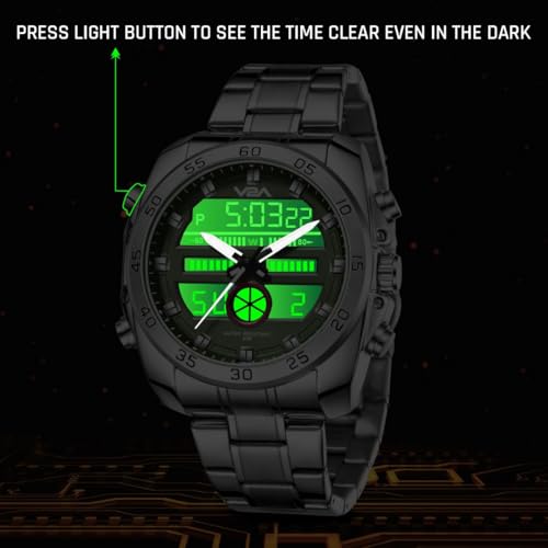 V2A Torque Series Analog-Digital Metal Watch for Men Silver Stainless Steel Band Green Dial| Chronograph| Dual Display | Waterproof|Stylish| CS-8001 - Image 5
