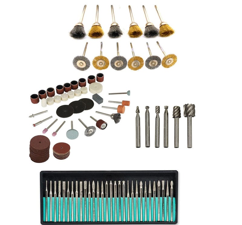 Digital Craft Digital Craft Rotary Tool Accessories Kit Mini Drill Bit Set with 32mm Mandrel in Electric Drill with 6pc HSS Rotary Burs 105Pc Rotary Tool Set 30Pc Diamond Burs 12Pc Wire Brush  - Image 1