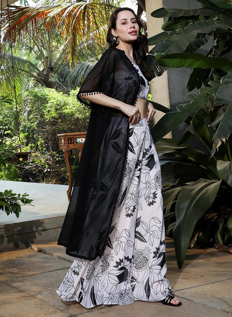 Qissa  Women's Midnight Black & Ivory White Contrast Pomelle Co-Ord Set for Women | Best Price UAE