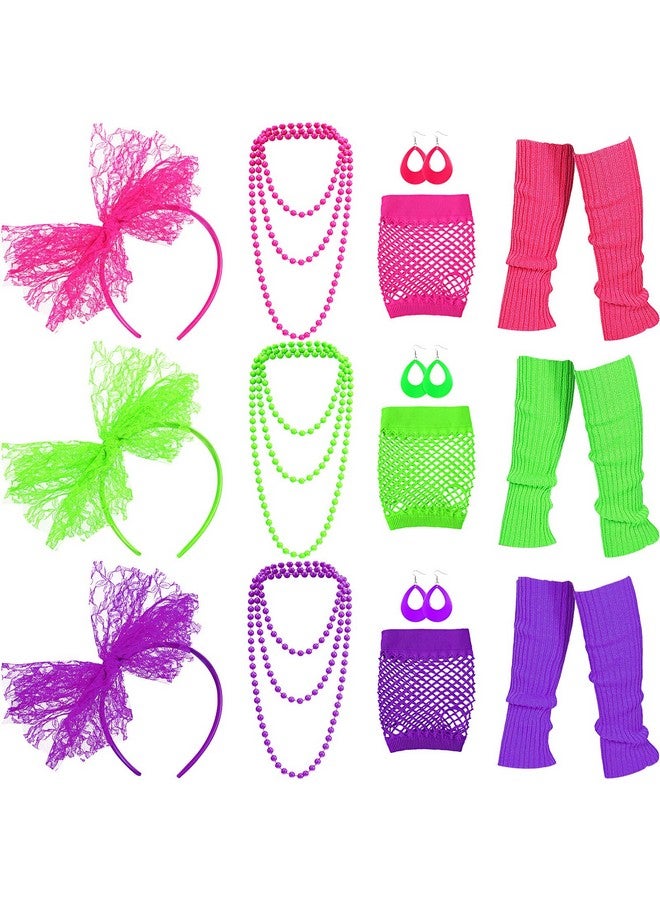 Chunyin Chunyin 15 Pcs Women's 80s Outfit Costume Accessories Set Neon Lace Headband Earrings Fishnet Gloves Leg Warmers Necklace Bracelet for 80s Retro Halloween Party  - Image 1