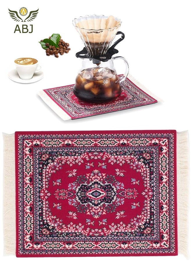 ABJ Coffee Mat Coffee Cup Mat Coffee Mug Mat Table Mat Mouse Pad Rubber Rectangle 23x18x0.5 cm Red  - Image 1